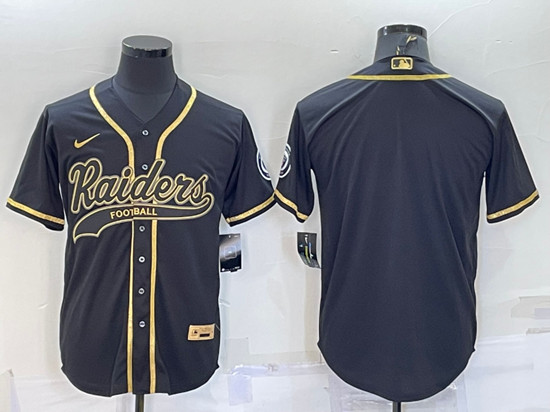 Men's Las Vegas Raiders Blank Black Gold With Patch Cool Base Stitched Baseball Jersey